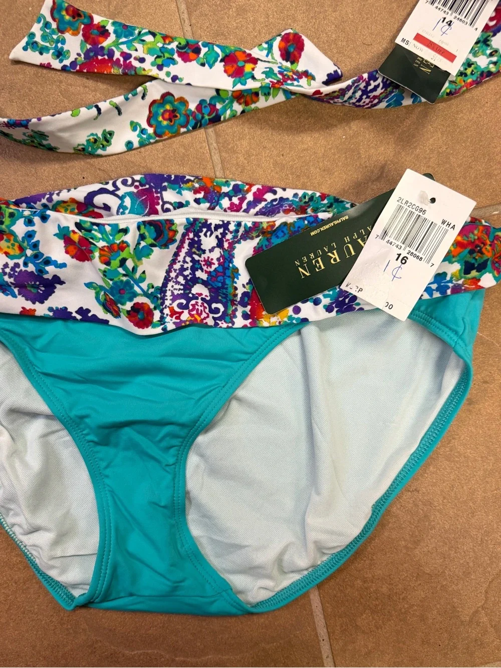 Ralph Lauren White/Turquoise Paisley Three-Piece Mix-Match Swimsuit Set
